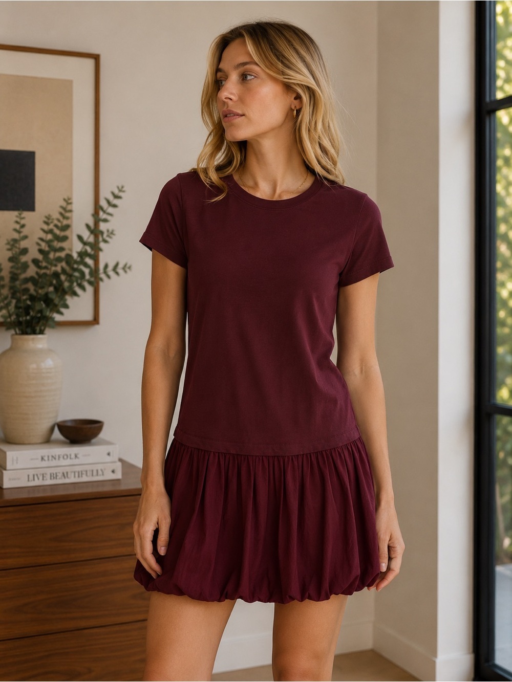 LOFT Burgundy Drop-Waist Dress – Size XS-Never Worn